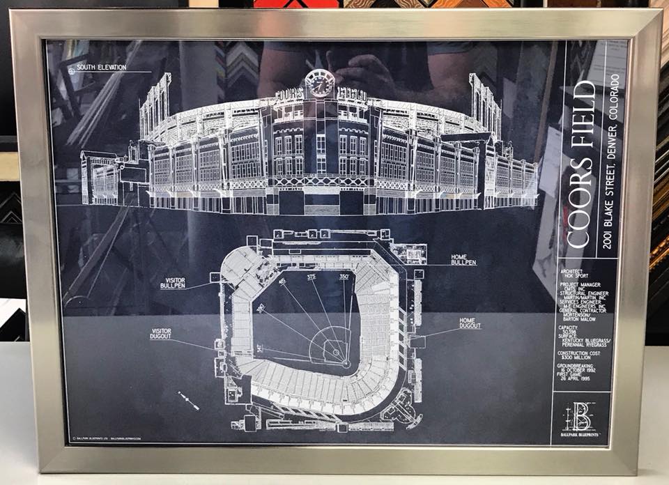Custom Framed Coors Field Blueprint by Ballpark Blueprints